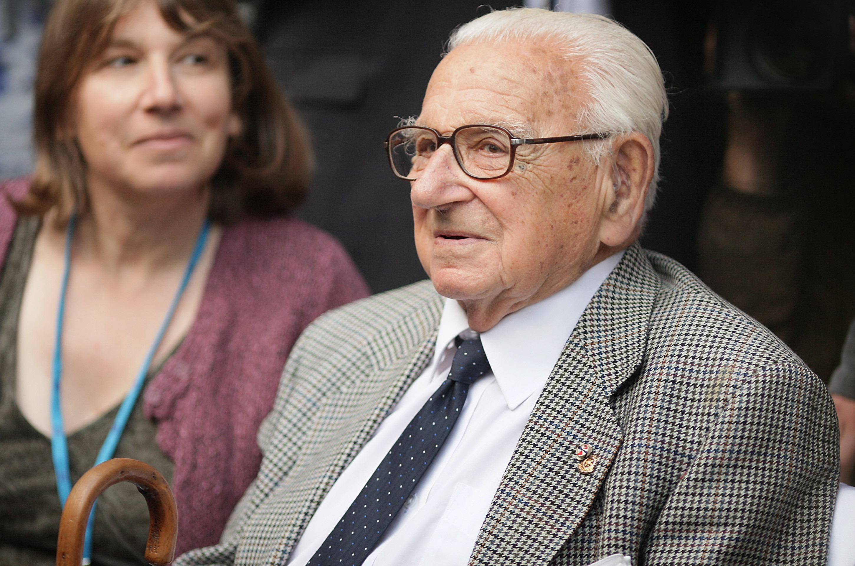 Nicholas Winton waits to greet his surviving evacuees at Liverpool Street railway station on September 4, 2009, in London, England. (Peter Macdiarmid/Getty Images)