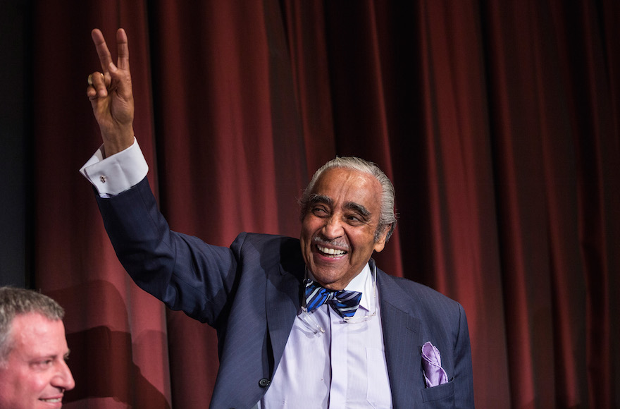 Rep. Charlie Rangel, seen in New York on April 8, 2015, said he had a long talk with Israel's U.S. ambassador last week. (Andrew Burton/Getty Images)