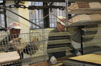 At the Streit's factory on the Lower East Side of Manhattan, matzah was broken into pieces and sent to be packaged in the same way for over half a century. (Gabe Friedman)