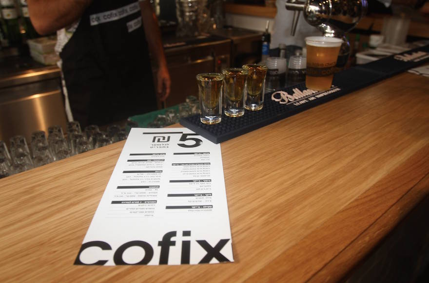 Cofix, a cafe chain that sells  food for 5 shekels, opened a bar in Tel Aviv on Monday, March 3, 2014.  (Roni Schutzer/Flash90)