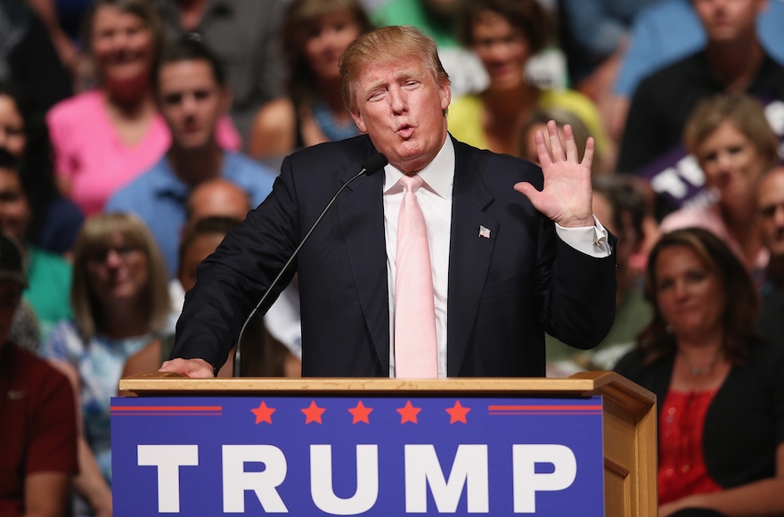 Republican presidential candidate Donald Trump speaking to guests gathered for a rally on July 25, 2015, in Oskaloosa, Iowa. (Scott Olson/Getty Images)