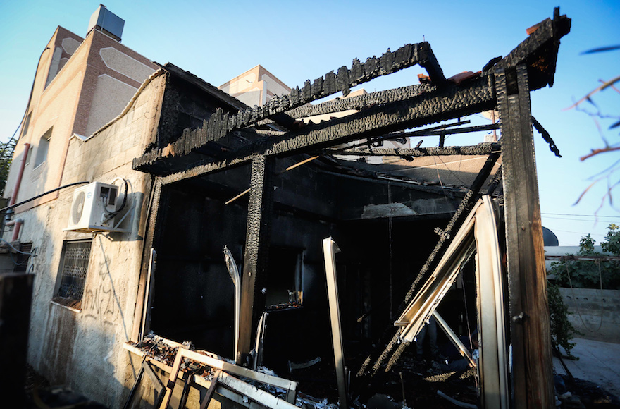 The scene of a house in the Palestinian village of Duma, near Nablus, where a Palestinian infant was killed on July 31, 2015. (Flash90)