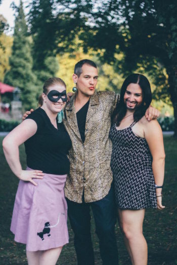 Hannah Elyse Simpson, a Jewish transgender woman from New York, right, with Jewish gay activists on Aug. 12 in Salzburg. (Eighteen:22/Picture on the Fridge)