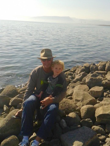 Jerry Narron and grandson Aviel Mitchell at Israel's Sea of Galilee, December 2014. (Callie Mitchell)