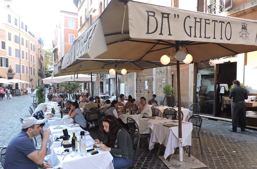 Diners at the Rome branch of Ba’Ghetto, a kosher eatery which operates three locations in Italy. (Ben Sales)