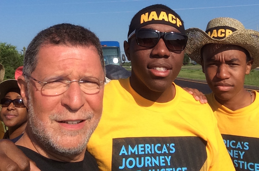 Rabbi M. Bruce Lustig, senior rabbi of Washington Hebrew Congregation, marching with NAACP supporters in Selma, Alabama, on Aug. 1. (Courtesy: Rabbi M. Bruce Lustig)