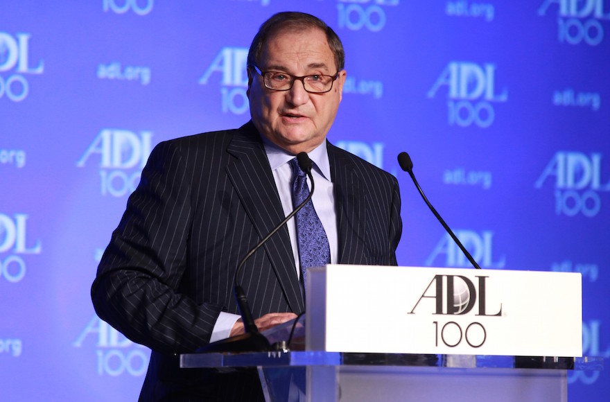 Abraham Foxman, national director of the Anti-Defamation League, speaking at the ADL Centennial Summit in Washington, April 29, 2013. (David Karp)