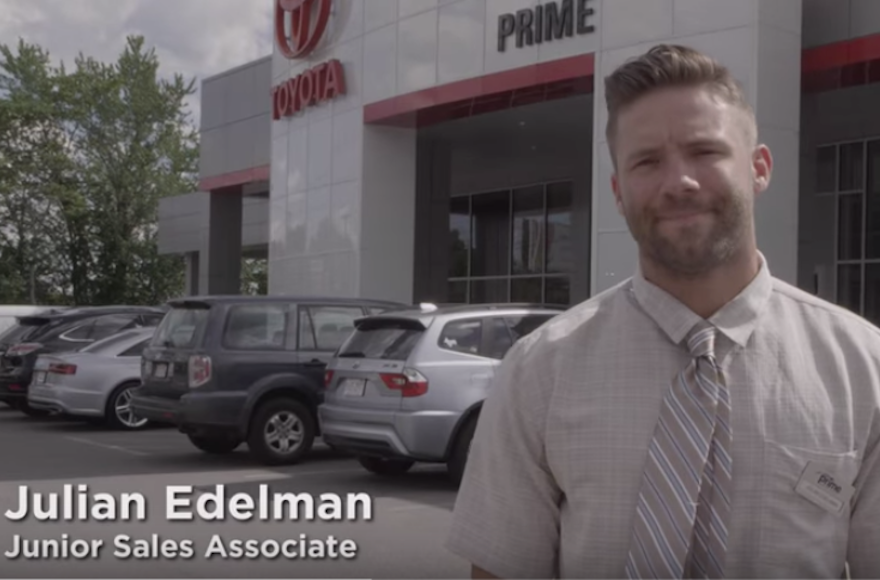 Julian Edelman's latest video imagines him as a car salesman. (YouTube)
