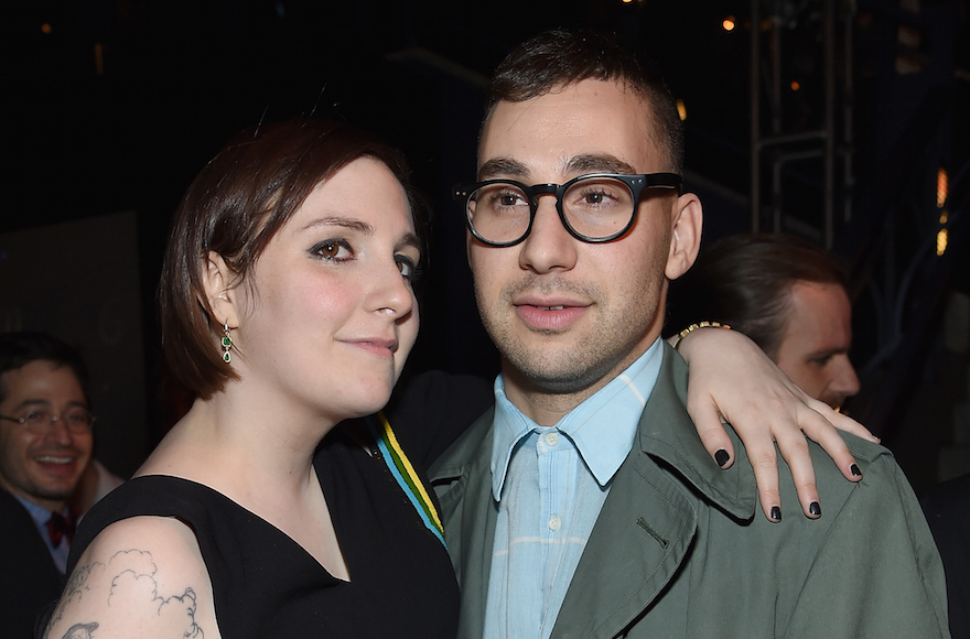 Lena Dunham and boyfriend Jack Antonoff, guitarist for the band Fun!, attending the "Girls" season four series premiere after party at The Museum of Natural History in New York City on January 5, 2015. (Jamie McCarthy/Getty Images)