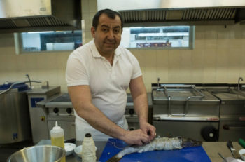 Pinhas Slobodkin at his Moscow kosher food factory in 2014. (Courtesy of Pinhas Slobodkin)