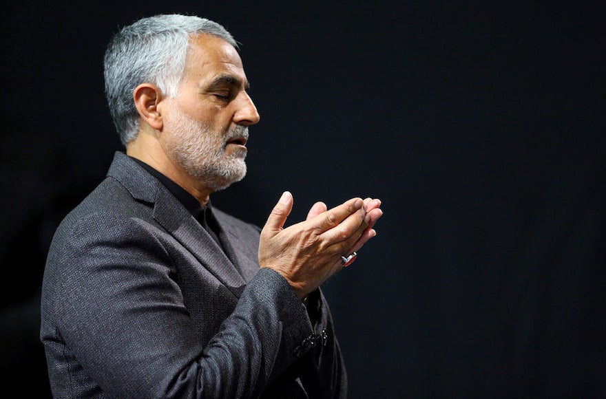 Commander of Iran's Quds Force, Qassem Soleimani, prays in a religious ceremony at a mosque in the residence of Supreme Leader Ayatollah Ali Khamenei, in Tehran, Iran, March 27, 2015. (Office of the Iranian Supreme Leader/AP Images)