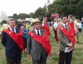 Members of the American Society for the Defense of Tradition, Family and Property group attending the Tea Party rally against the Iran deal on Sept. 9, 2015. (Ron Kampeas)