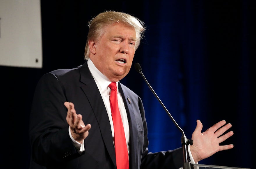 Republican presidential candidate Donald Trump speaking at the National Federation of Republican Assemblies in Nashville, Tennessee on Saturday, Aug. 29, 2015. (Mark Humphrey/AP Images)