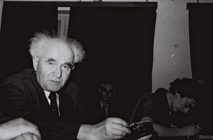 David Ben-Gurion at a conference in Tel Aviv on Dec. 15, 1947. (GPO)