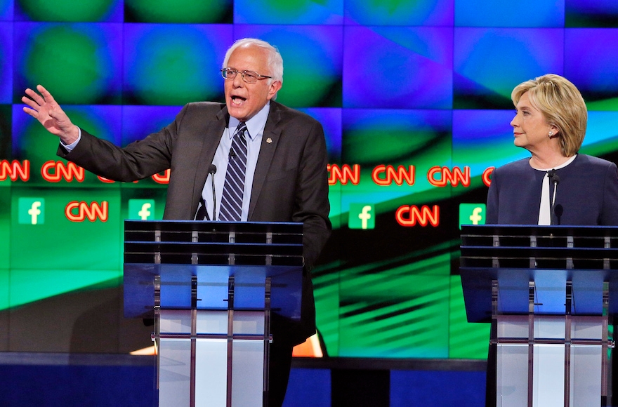 Sen. Bernie Sanders, left, speaking during the CNN Democratic presidential debate in Las Vegas on Oct. 13, 2015. (John Locher/AP Image)