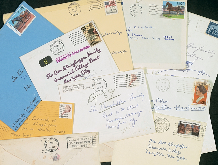A selection of condolence notes that the Klinghoffer family received  is in the archive of the American Jewish Historical . (American Jewish Historical Society)