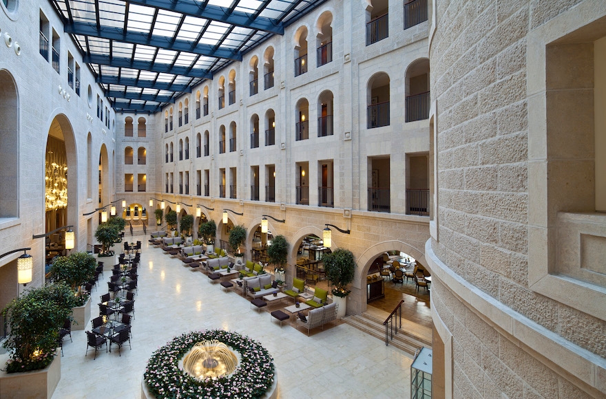 The atrium of the Waldorf Astoria Jerusalem. (YouTube)