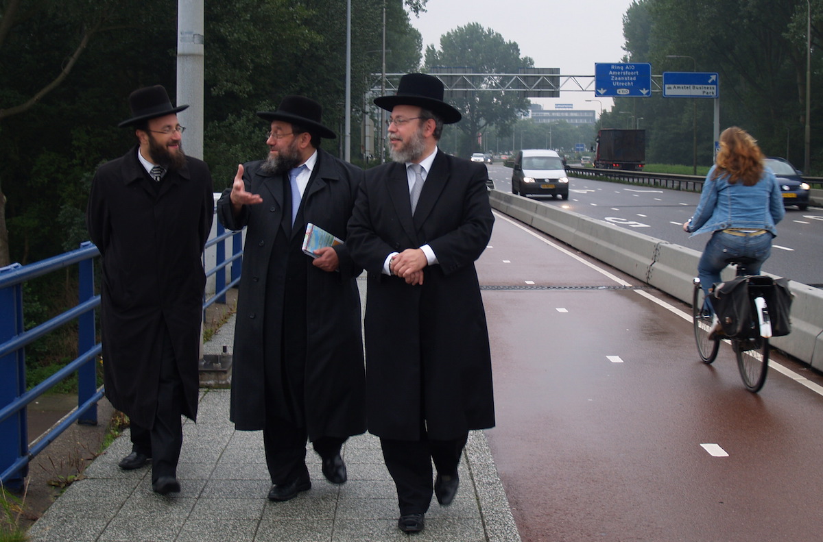 Dutch rabbis in the Amsterdam suburb of Buitenveldert, site of a planned center to house migrants from the Middle East. (David Serphos)