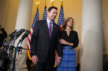 Rep. Jason Chaffetz, R-Utah, and his wife Julie leaving a news conference on Capitol Hill in Washington, D.C., Oct. 8, 2015. (Evan Vucci/AP Images)