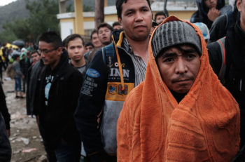 Migrants waiting to be processed at the increasingly overwhelmed Moria camp on the island of Lesbos in Mytilene, Greece, Oct. 21, 2015. (Spencer Platt/Getty Images)