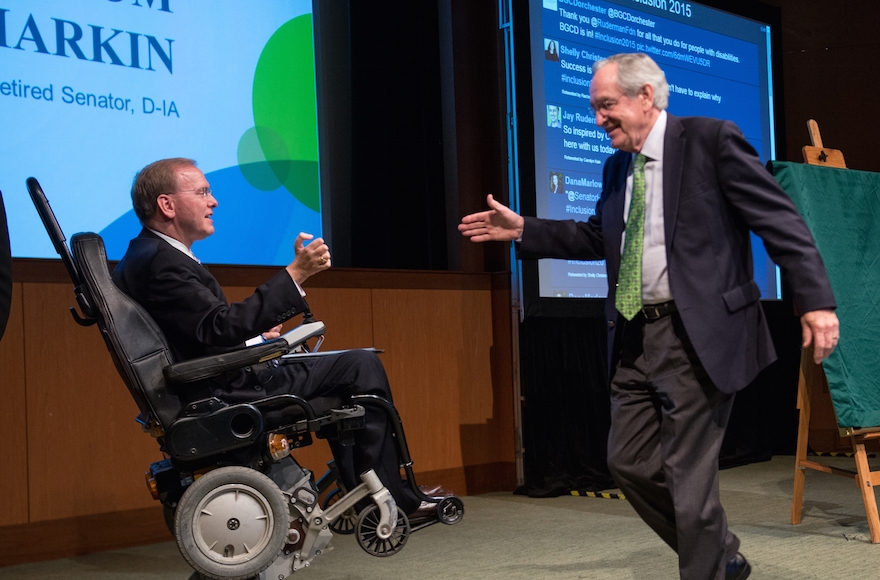 Rep. Jim Langevin (D-RI), left, with former Iowa Sen. Tom Harkin at the Ruderman Inclusion Summit in Boston. (Noam Galai)