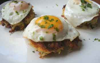 Corned beef hash latkes. (Shannon Sarna)