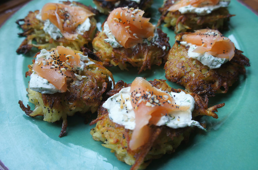 Everything bagel latkes, perfect for a Hanukkah brunch. (Shannon Sarna)