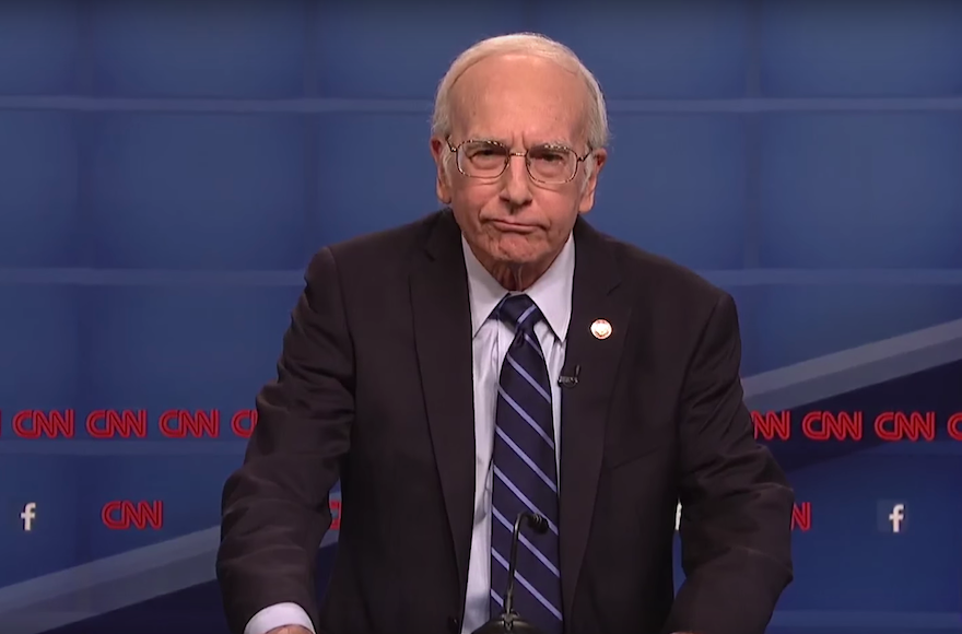 Comedian Larry David impersonating Bernie Sanders on 