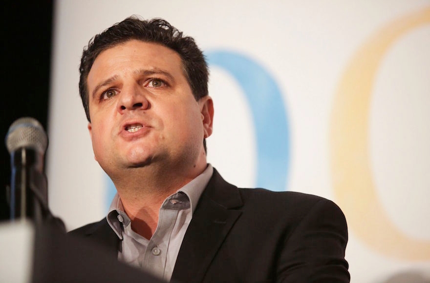 Arab-Israeli lawmaker Ayman Odeh speaking at the Haaretz Conference in New York City, Dec. 13, 2015. (Erica Gannett for IRL Productions)