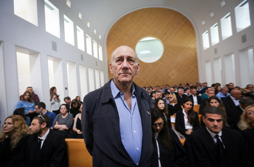 Former Israeli Prime Minister Ehud Olmert at the Supreme Court in Jerusalem on Dec. 29, 2015, where the justices reduced his prison sentence in the Holyland affair. (Photo by Gil Yohanan/Flash90) 