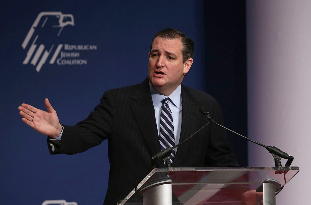 Republican presidential candidate Sen. Ted Cruz addressing the Republican Jewish Coalition in Washington, Dec. 3, 2015. (Alex Wong/Getty Images)