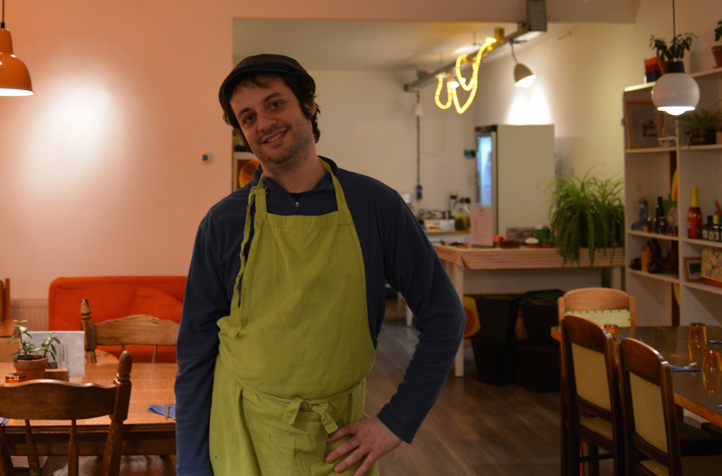 Yuval Gal in his hummus restaurant in The Hague. (Courtesy of Love & Peas)