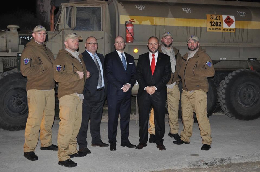 Jonny Daniels, third from right, with Polish volunteers at an Israeli army base on Dec. 6, 2015. (Courtesy of From the Depths)