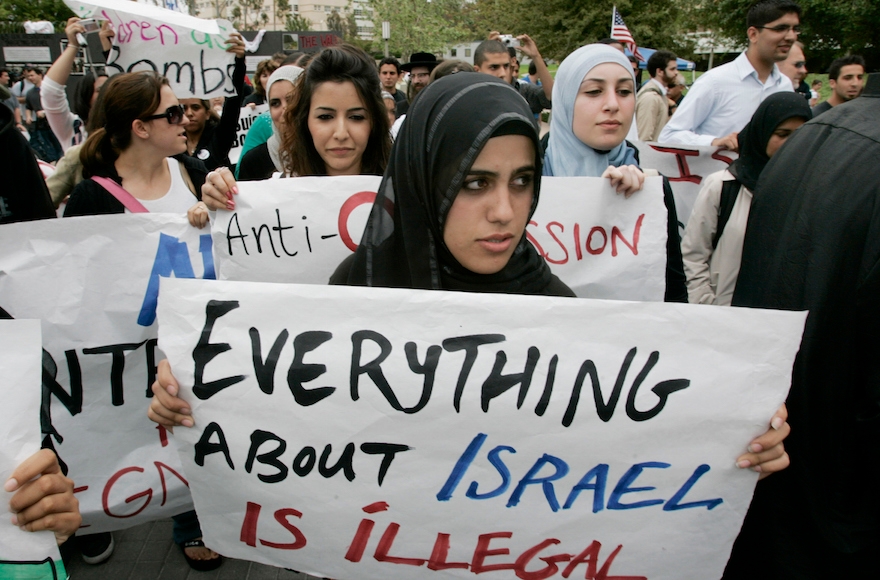 Muslim students at an anti-Israel protest at the University of California, Irvine. (Mark Boster/Los Angeles Times via Getty Images)