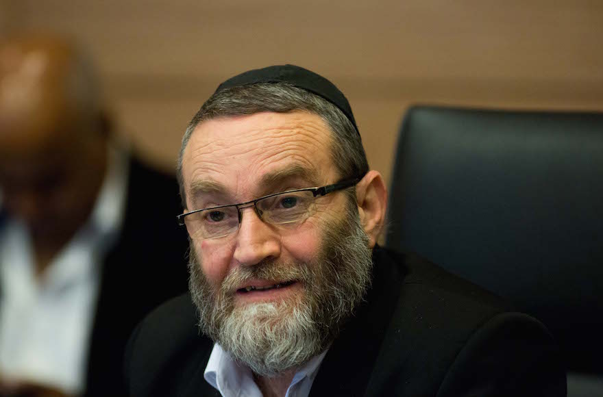 Moshe Gafni leading a meeting of the Finance Committee, which he chairs, at the Knesset in Jerusalem, Israel, Dec. 21, 2015. (Yonatan Sindel/Flash90) 