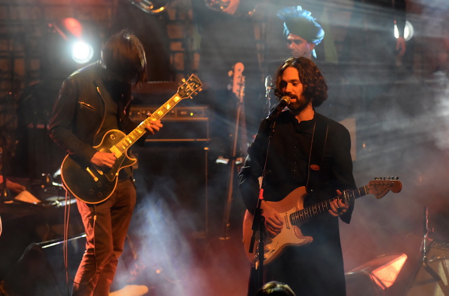 Shye Ben-Tzur, right, playing with Radiohead guitarist Jonny Greenwood at the Sacred Jerusalem Festival, Sept. 1, 2015. (Noam Chojnowski)