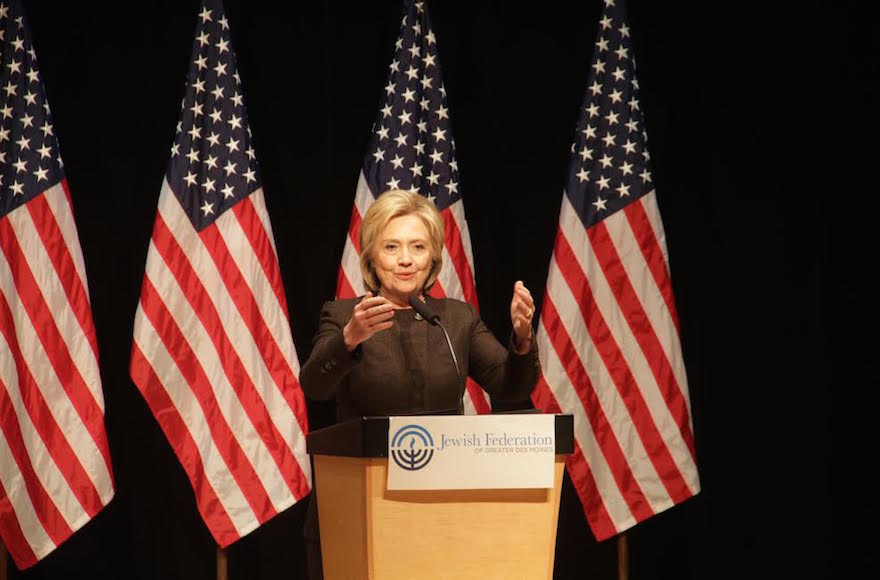 Hillary Rodham Clinton speaking at the Jewish Federation of Des Moines, Jan. 25, 2016. (Josh Tapper)