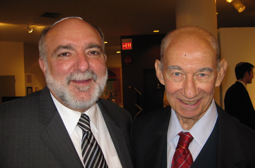 Rabbis David Ellenson, left, and Eugene Borowitz in 2009, on the occasion of the latter's 85th birthday. (Courtesy of Hebrew Union College -- Jewish Institute of Religion) 