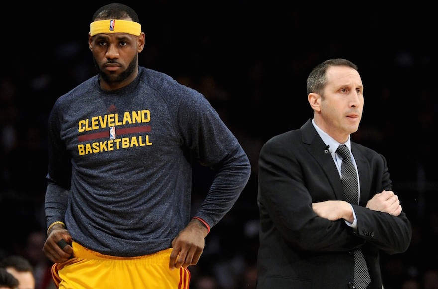 LeBron James with David Blatt during a 109-102 Cavaliers win over the Los Angeles Lakers, Jan. 15, 2015 (Harry How/Getty Images)