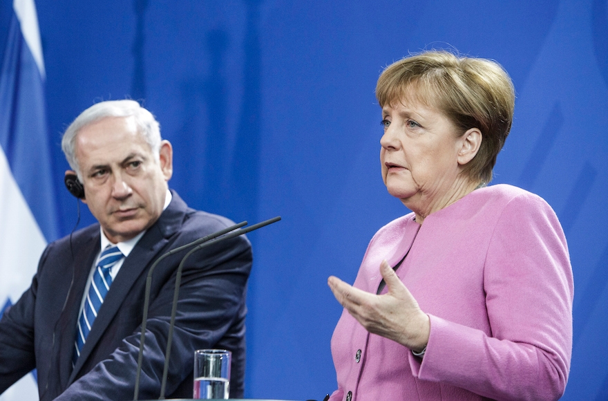 German Chancellor Angela Merkel and Israeli Prime Minister Benjamin Netanyahu attending a press conference at the Chancellery following the 6th German-Israeli government consultations in Berlin, Germany, Feb. 16, 2016. (Carsten Koall/Getty Images)