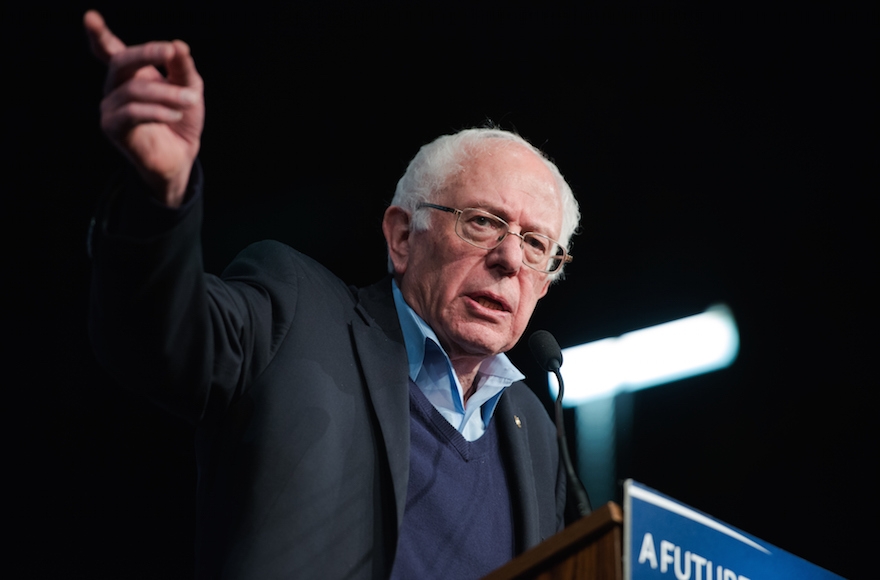 Democratic presidential candidate Sen. Bernard Sanders, I-Vt., speaking at a Get Out the Vote rally in Manchester, New Hampshire, Feb. 8, 2016. (Meredith Dake-O'Connor/CQ Roll Call)