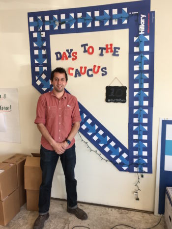 Joel Wanger, a Nevada regional organizing director for the Hillary Clinton campaign, posing in a Las Vegas suburban office. (Ron Kampeas)