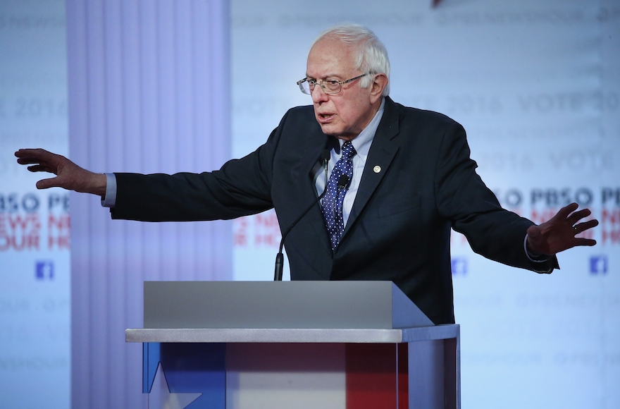 Bernie Sanders participatig in the PBS NewsHour Democratic presidential candidate debate at the University of Wisconsin-Milwaukee, Feb. 11, 2016. (Win McNamee/Getty Images)