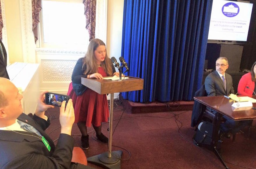 Maria Town speaking at White House event about barriers to Jewish life for those with disabilities in Washington, D.C., Feb. 18, 2016. (Facebook)