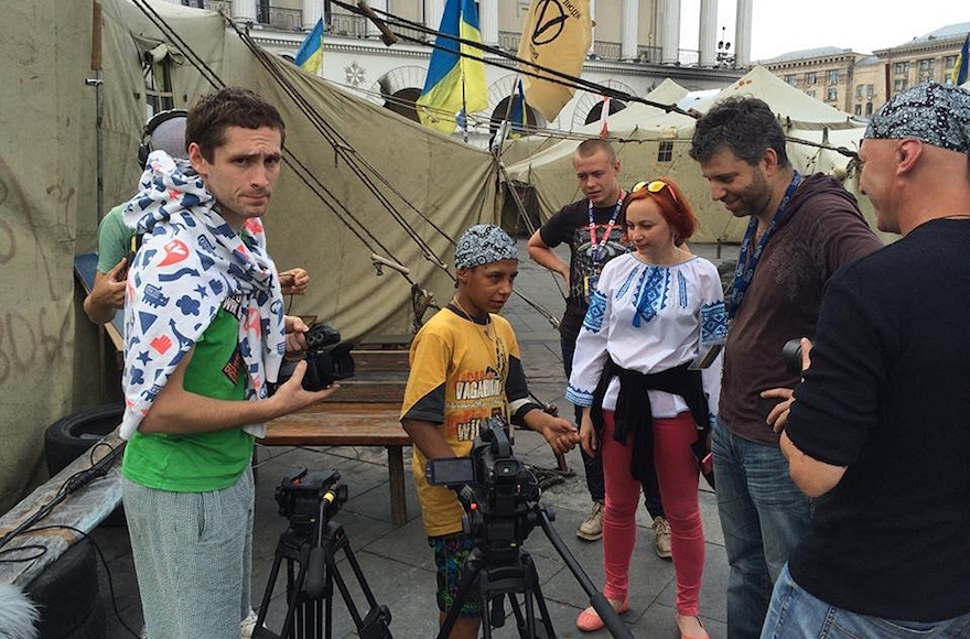 Evgeny Afineevsky, second from right, in Kiev's Maidan Square in 2013. (Courtesy of Evgeny Afineevsky)