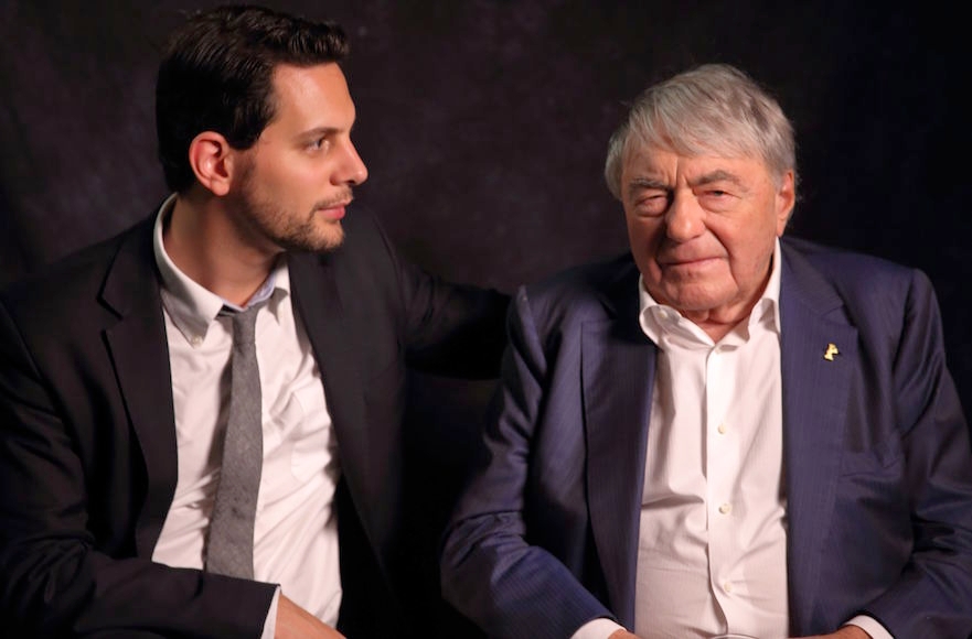 Filmmaker Adam Benzine, left, and acclaimed documentarian Claude Lanzmann in 2013. ( Jet Black Iris America)