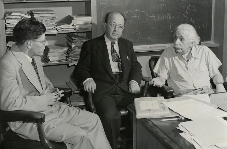 An example of the photographs in the vast Sonnenfeld Collection: Albert Einstein, right, and visitors in Princeton, New Jersey in the 1950s. (Herbert Sonnenfeld/Courtesy of Beit Hatfutsot)