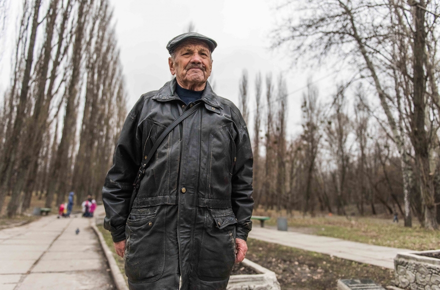  Vladimir Proch, a Ukrainian Jew, standing near Kiev's Babi Yar monument, March 14, 2016. (Cnaan Liphshiz)