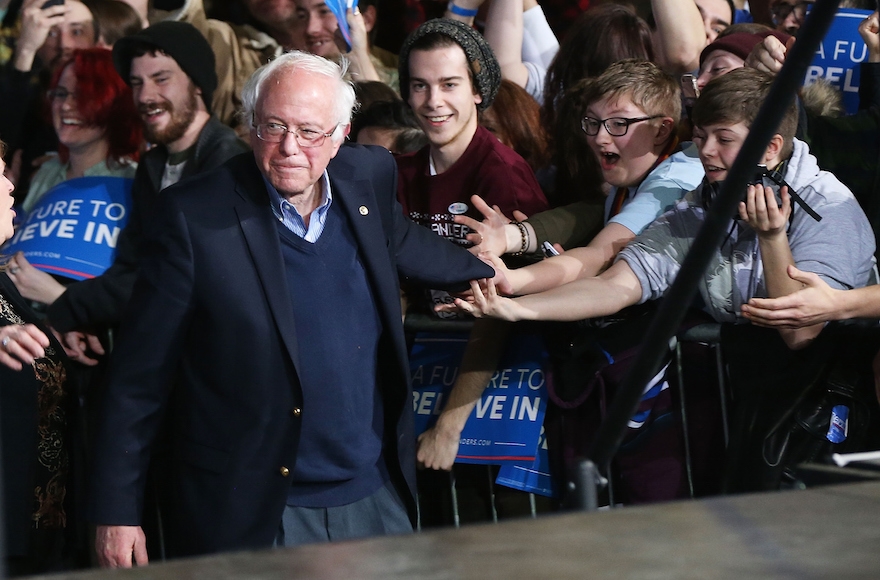 Bernie Sanders walking onstage to greet supporters after winning the Vermont primary on Super Tuesday in Essex Junction, Vermont, March 1, 2016. (Spencer Platt/Getty Images)