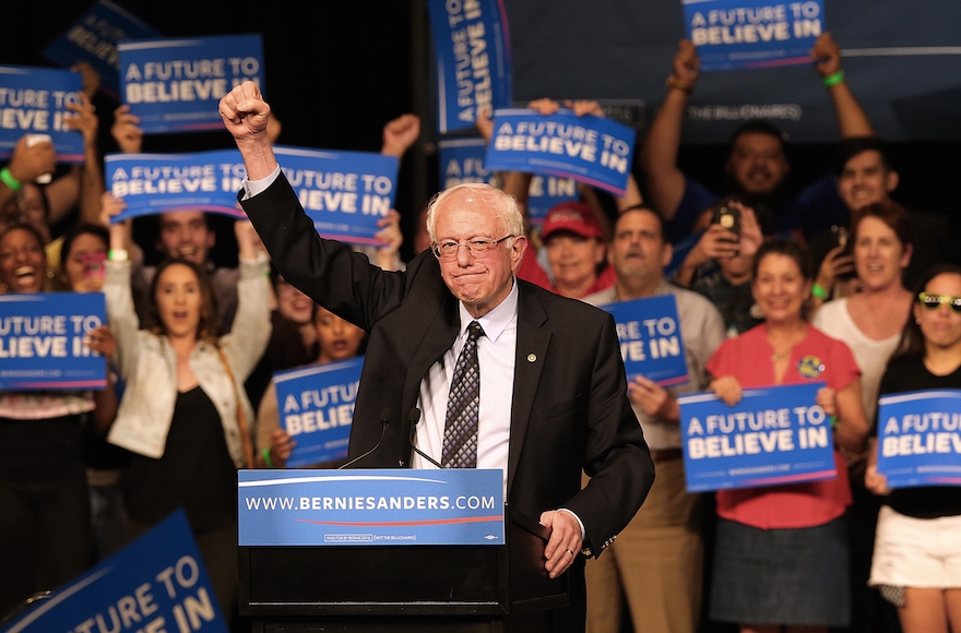 Bernie Sanders acknowledging his supporters during a campaign event in Miami, Florida, March 8, 2016. (Pedro Portal/El Nuevo Herald/TNS via Getty Images)